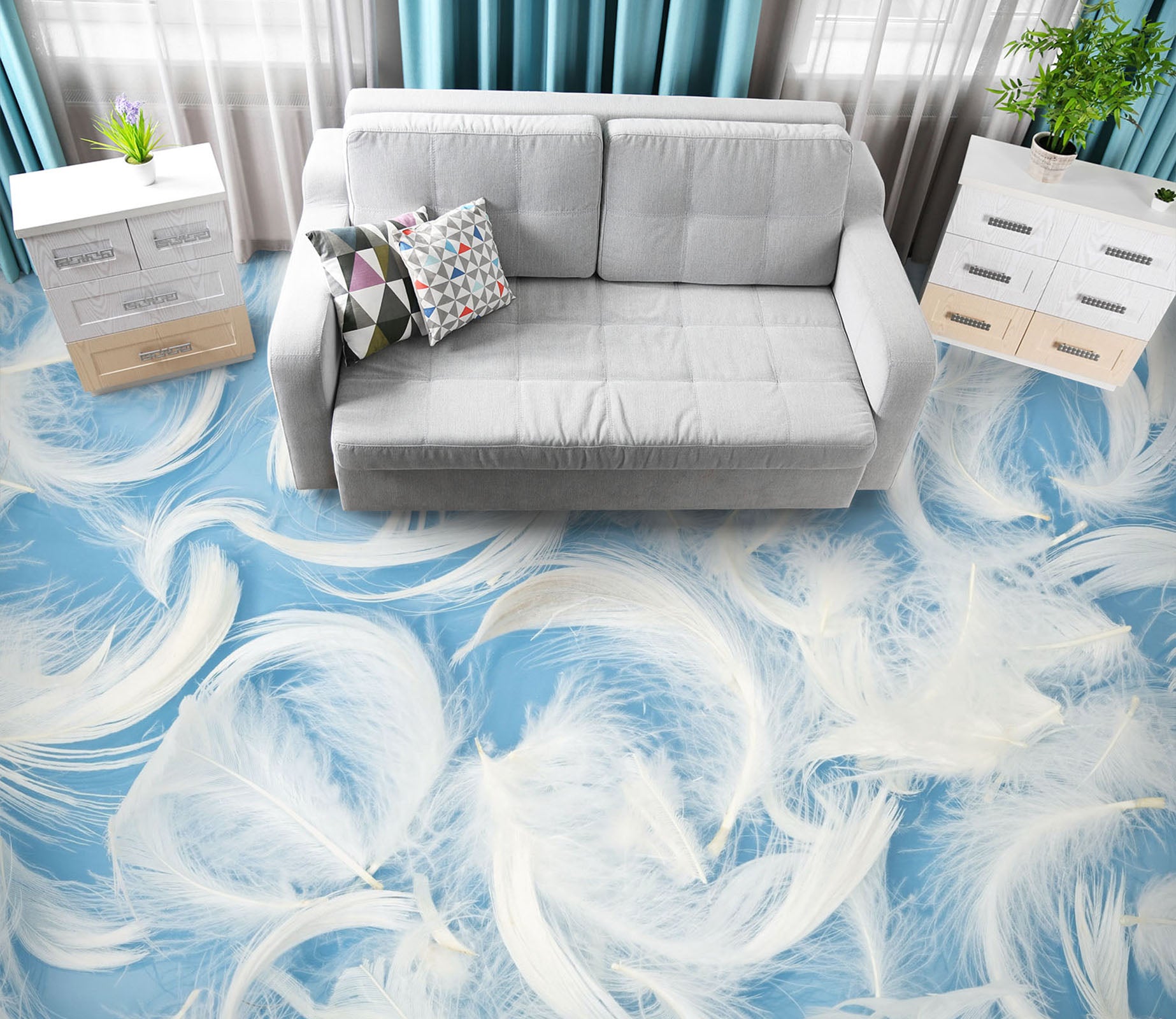 3D Gentle White Feathers 1393 Floor Mural  Wallpaper Murals Self-Adhesive Removable Print Epoxy