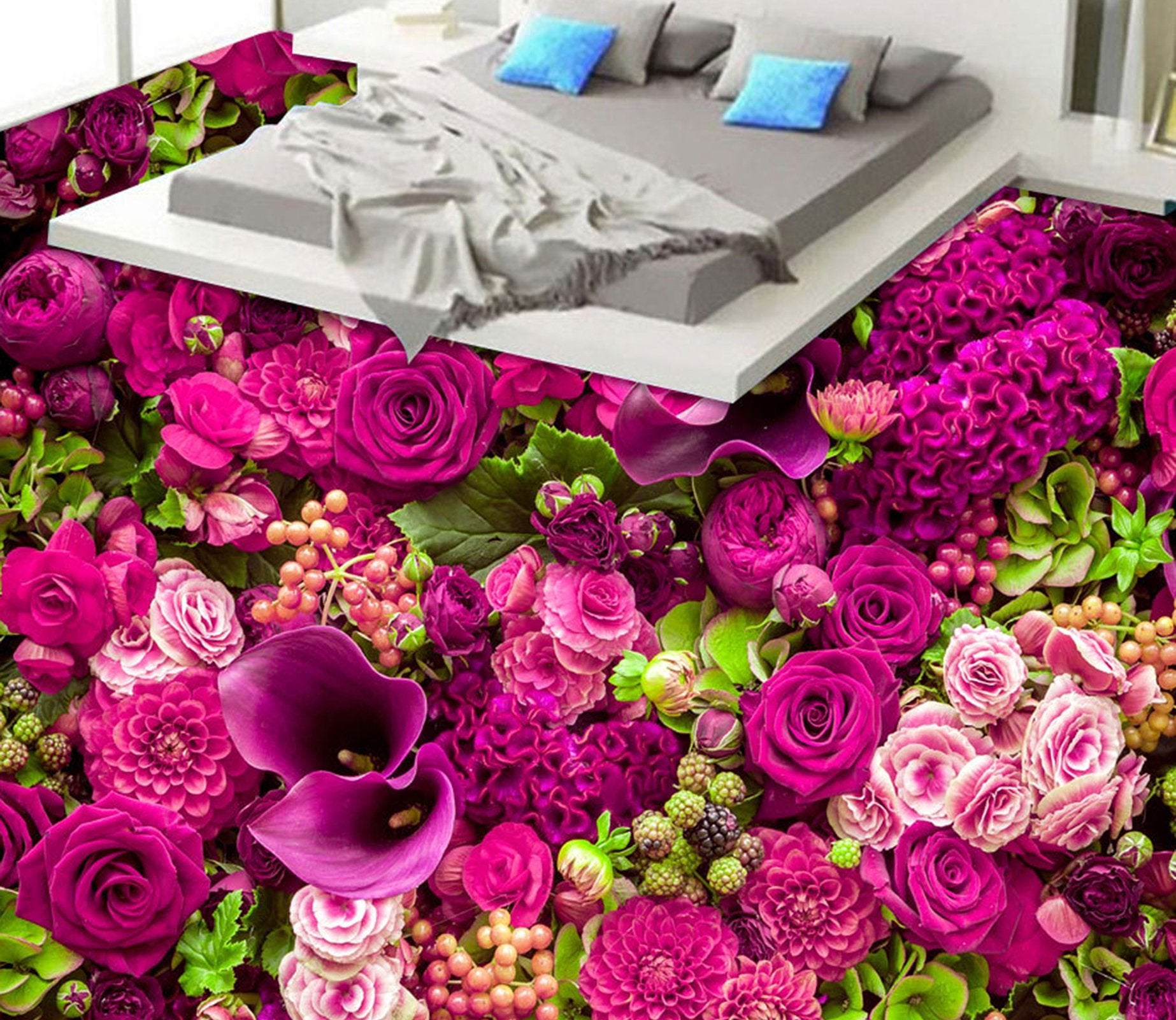 3D Purple Flowers WG191 Floor Mural Wallpaper AJ Wallpaper 2 