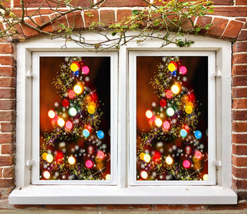 3D Christmas Tree Colored String Lights 30117 Christmas Window Film Print Sticker Cling Stained Glass Xmas