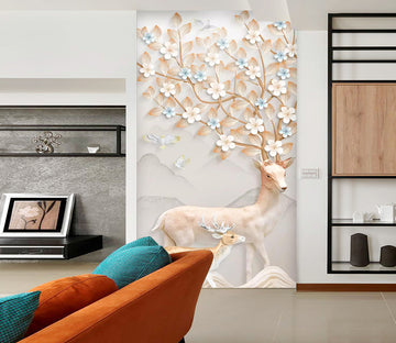 3D Pink Deer Flower WC829 Wall Murals