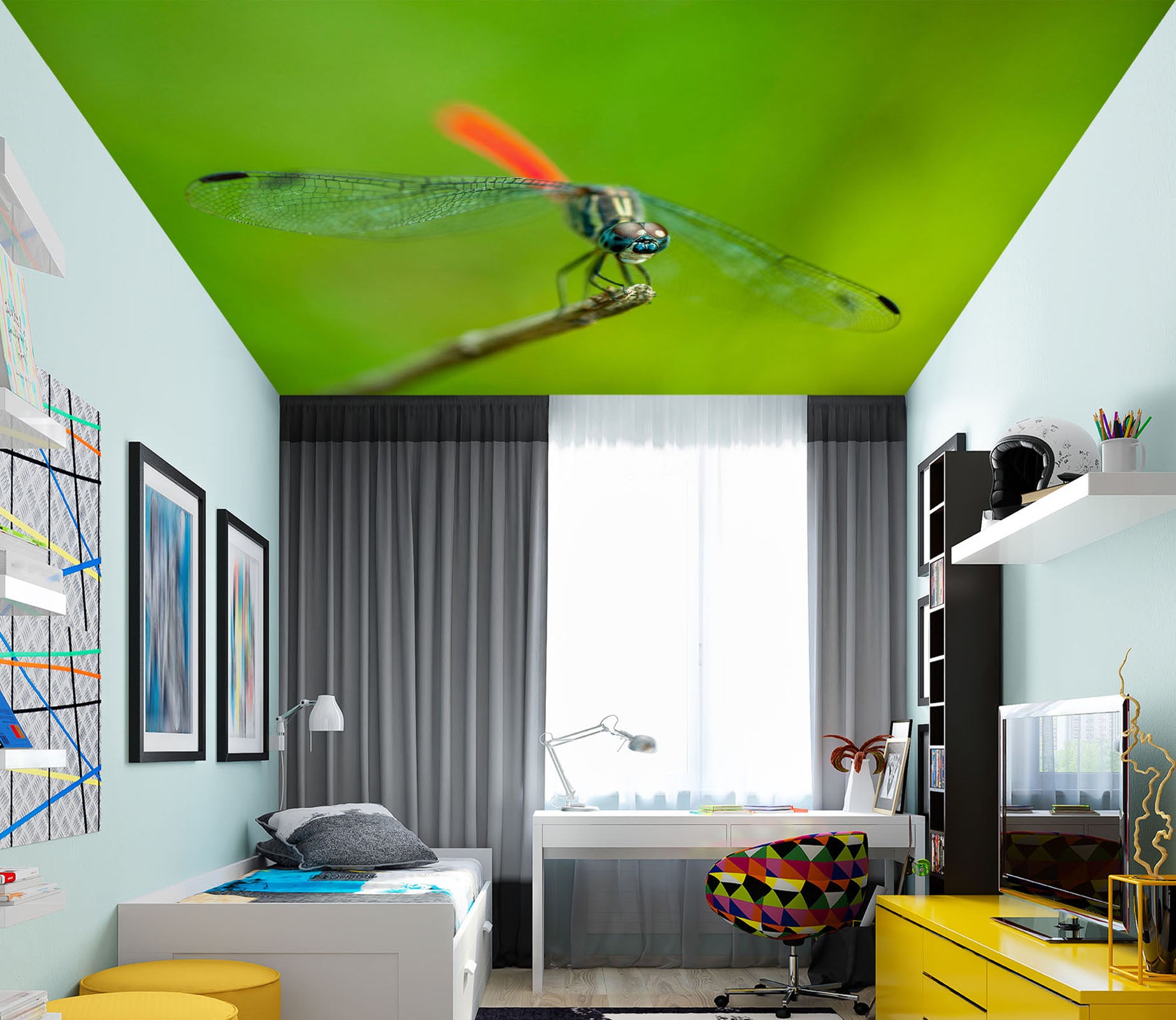 3D Green Dragonfly 405 Assaf Frank Ceiling Wallpaper Murals