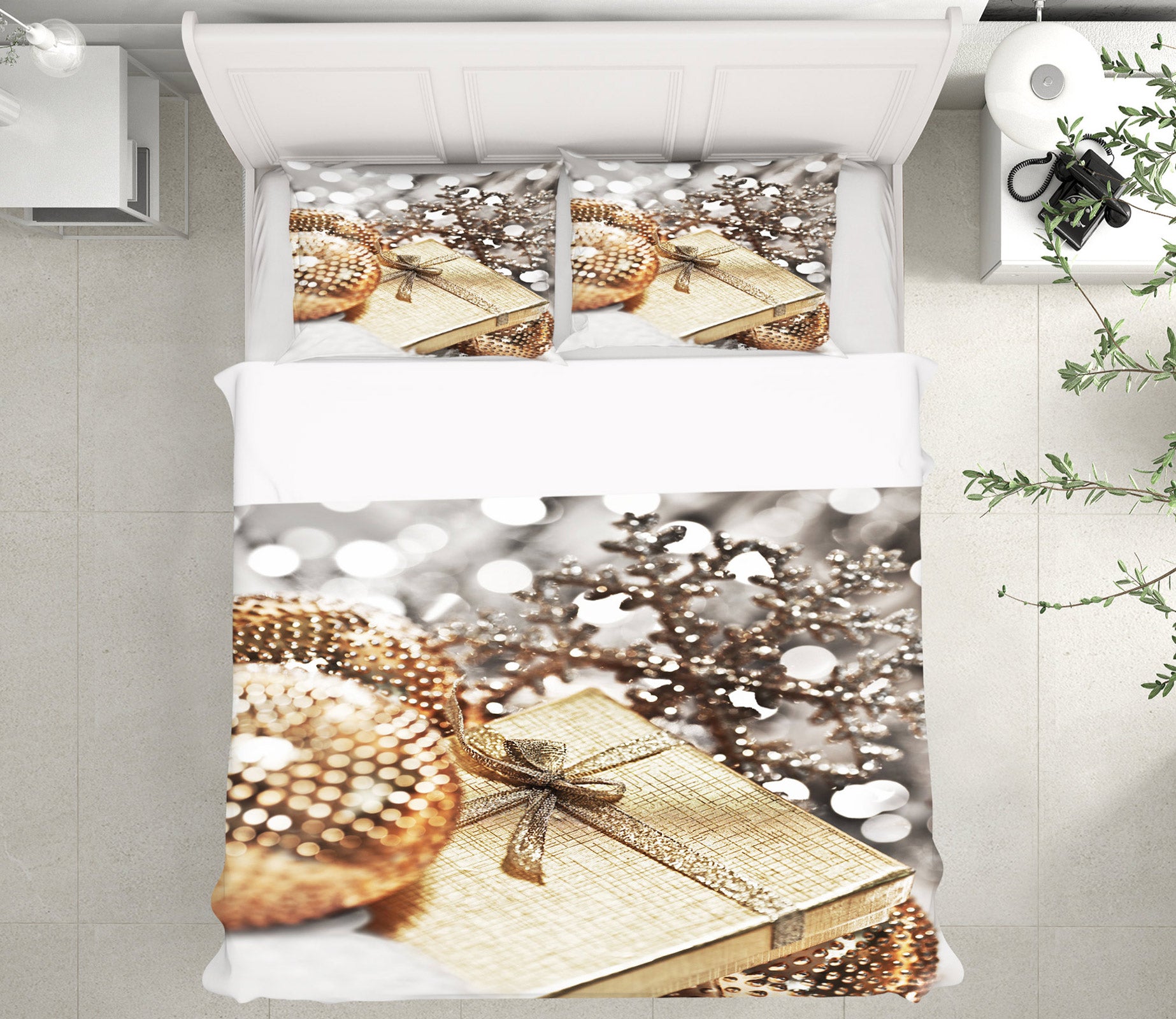 3D Golden Gift Box Silver Snowflake 52107 Christmas Quilt Duvet Cover Xmas Bed Pillowcases