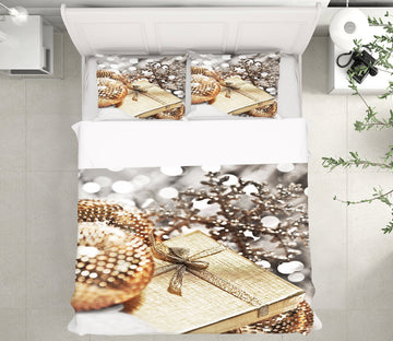 3D Golden Gift Box Silver Snowflake 52107 Christmas Quilt Duvet Cover Xmas Bed Pillowcases