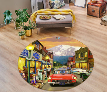 3D Street Red Car 070 Kevin Walsh Rug Round Non Slip Rug Mat