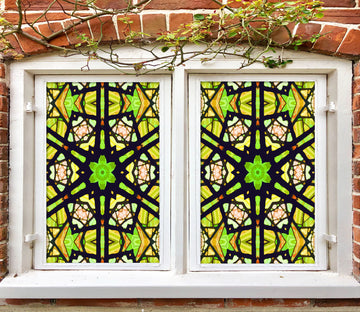 3D Green Flower 028 Window Film Print Sticker Cling Stained Glass UV Block