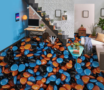 3D Blue And Orange Stones 1058 Floor Mural  Wallpaper Murals Self-Adhesive Removable Print Epoxy