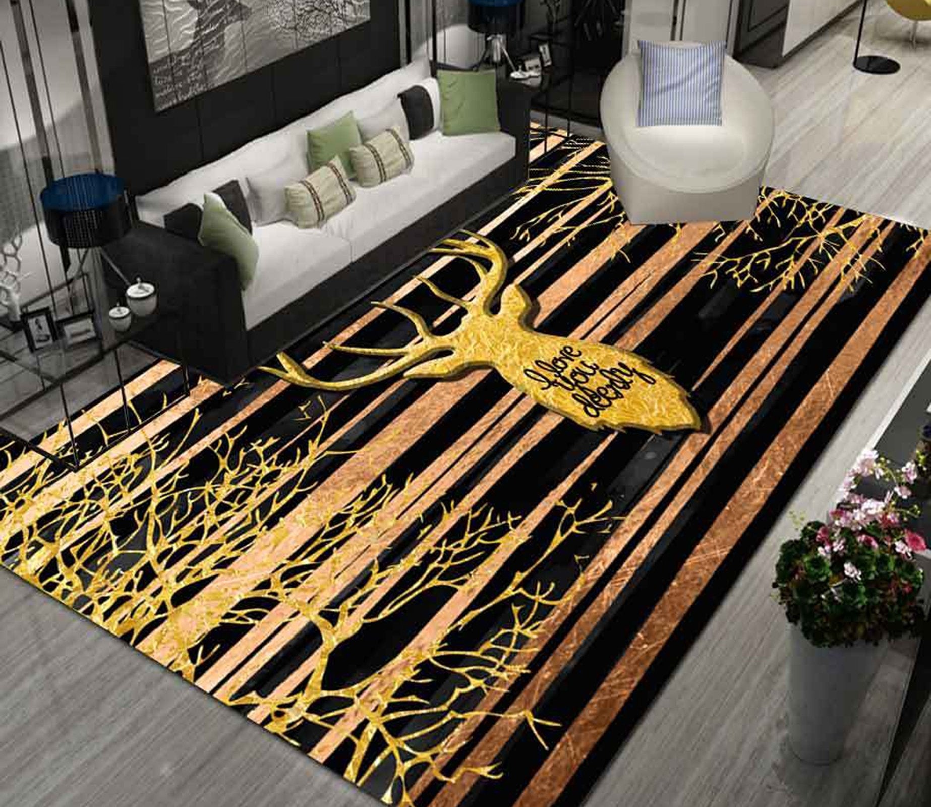 3D Golden Deer Head WG571 Non Slip Rug Mat Mat AJ Creativity Home 