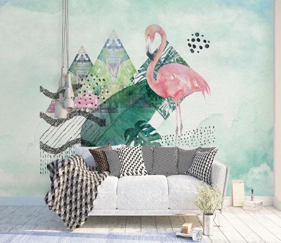 3D Tree Shadow Flamingo 936 Wall Murals