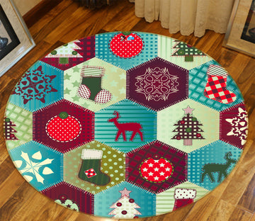 3D Hexagon Pattern 55194 Christmas Round Non Slip Rug Mat Xmas