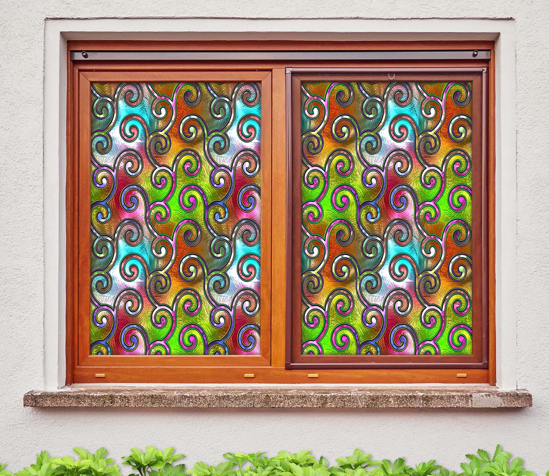 3D Color Ironweave 162 Window Film Print Sticker Cling Stained Glass UV Block