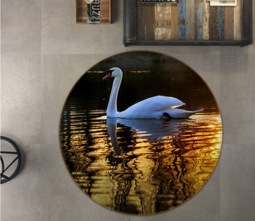 3D Swan Swimming 099 Animal Round Non Slip Rug Mat Mat AJ Creativity Home 