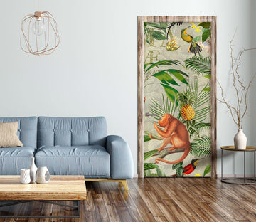 3D Bird Monkey Pineapple Bush 11942 Andrea Haase Door Mural