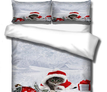 3D Christmas Cat 32129 Christmas Quilt Duvet Cover Xmas Bed Pillowcases