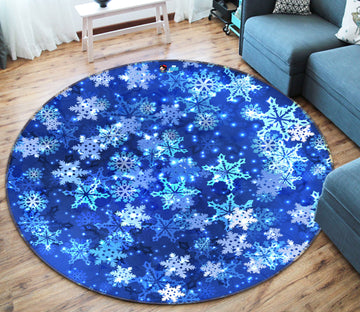 3D Blue Snowflakes 56046 Christmas Round Non Slip Rug Mat Xmas