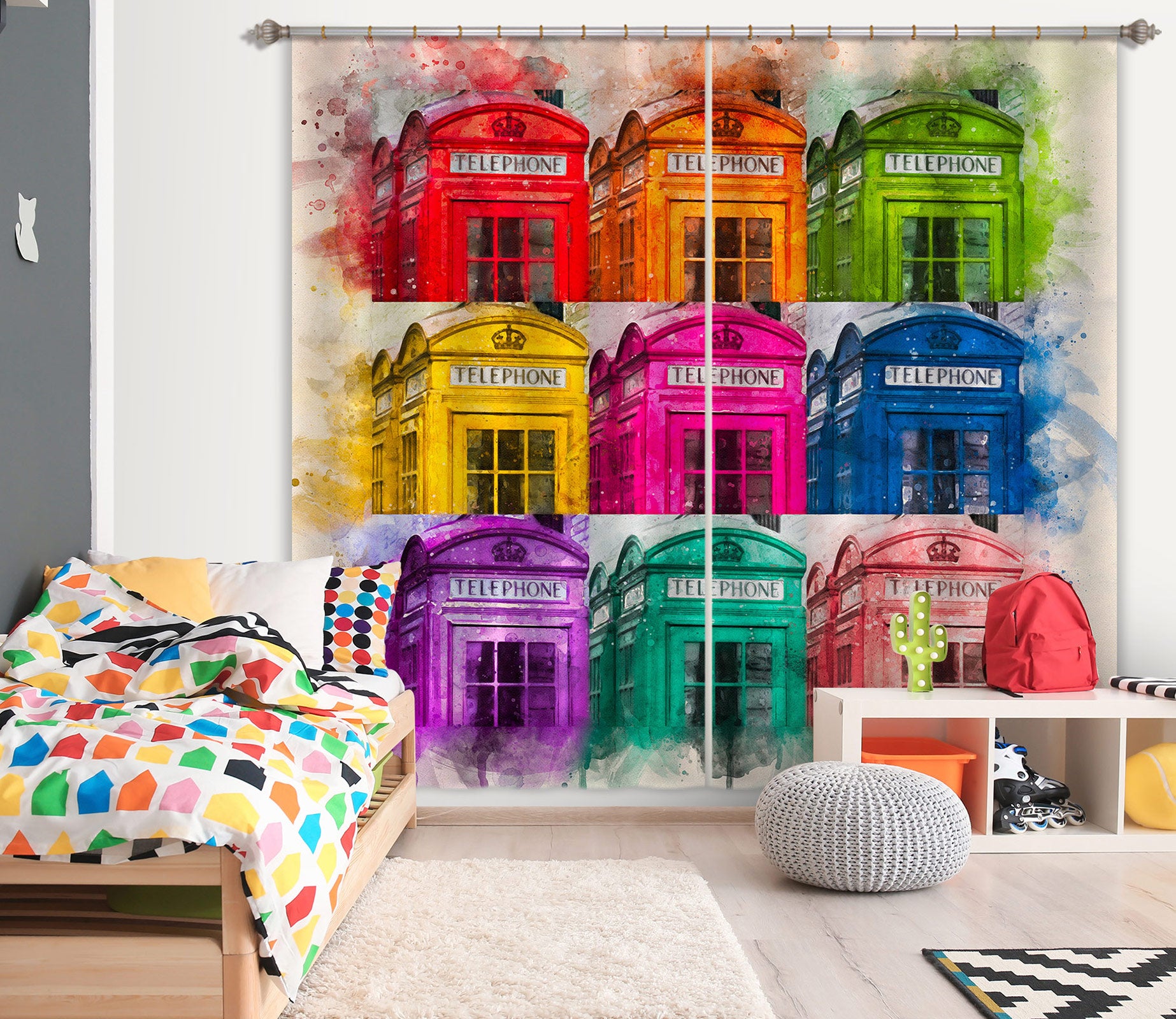 3D Color Telephone Booth 039 Assaf Frank Curtain Curtains Drapes