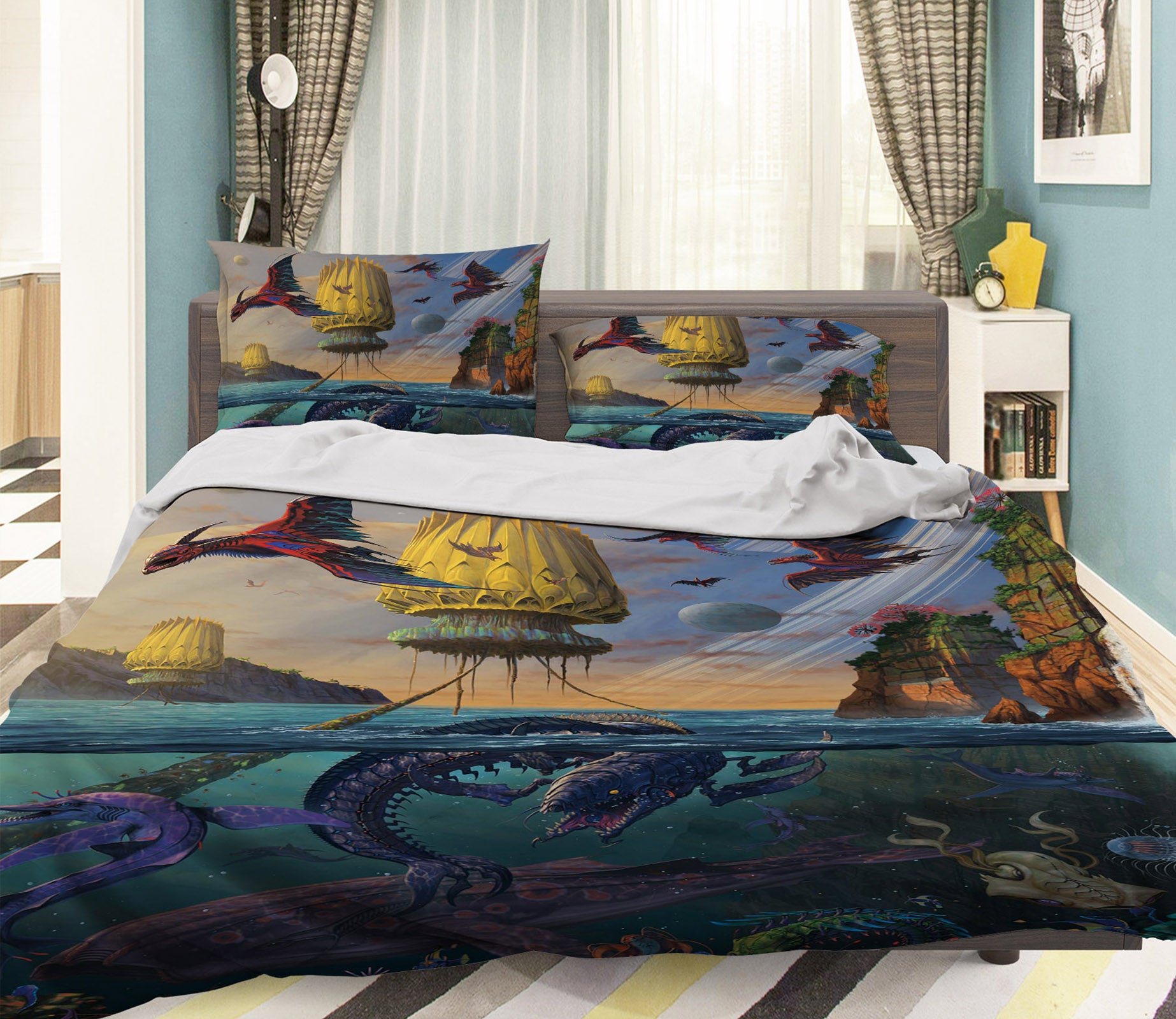 3D Pterosaur Whale 035 Bed Pillowcases Quilt Exclusive Designer Vincent