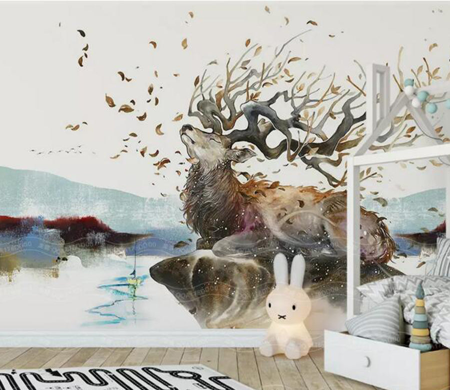 3D Deer Leaves WG733 Wall Murals