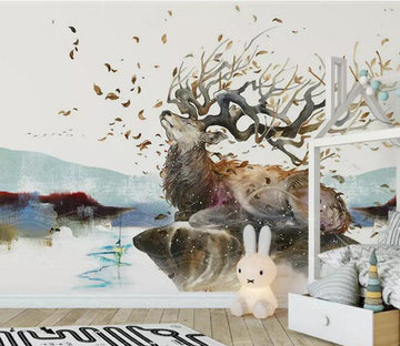 3D Deer Leaves WG733 Wall Murals