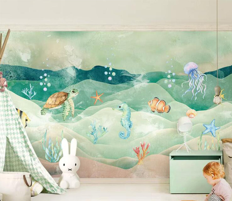 3D Sea Turtle Sea Horse WC206 Wall Murals