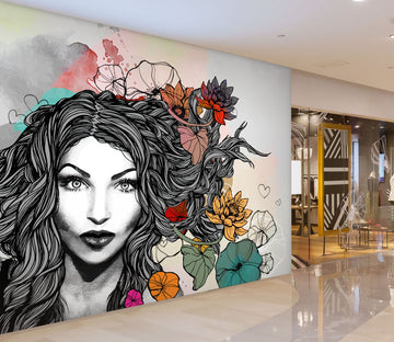 3D Woman Lotus 128 Wall Murals