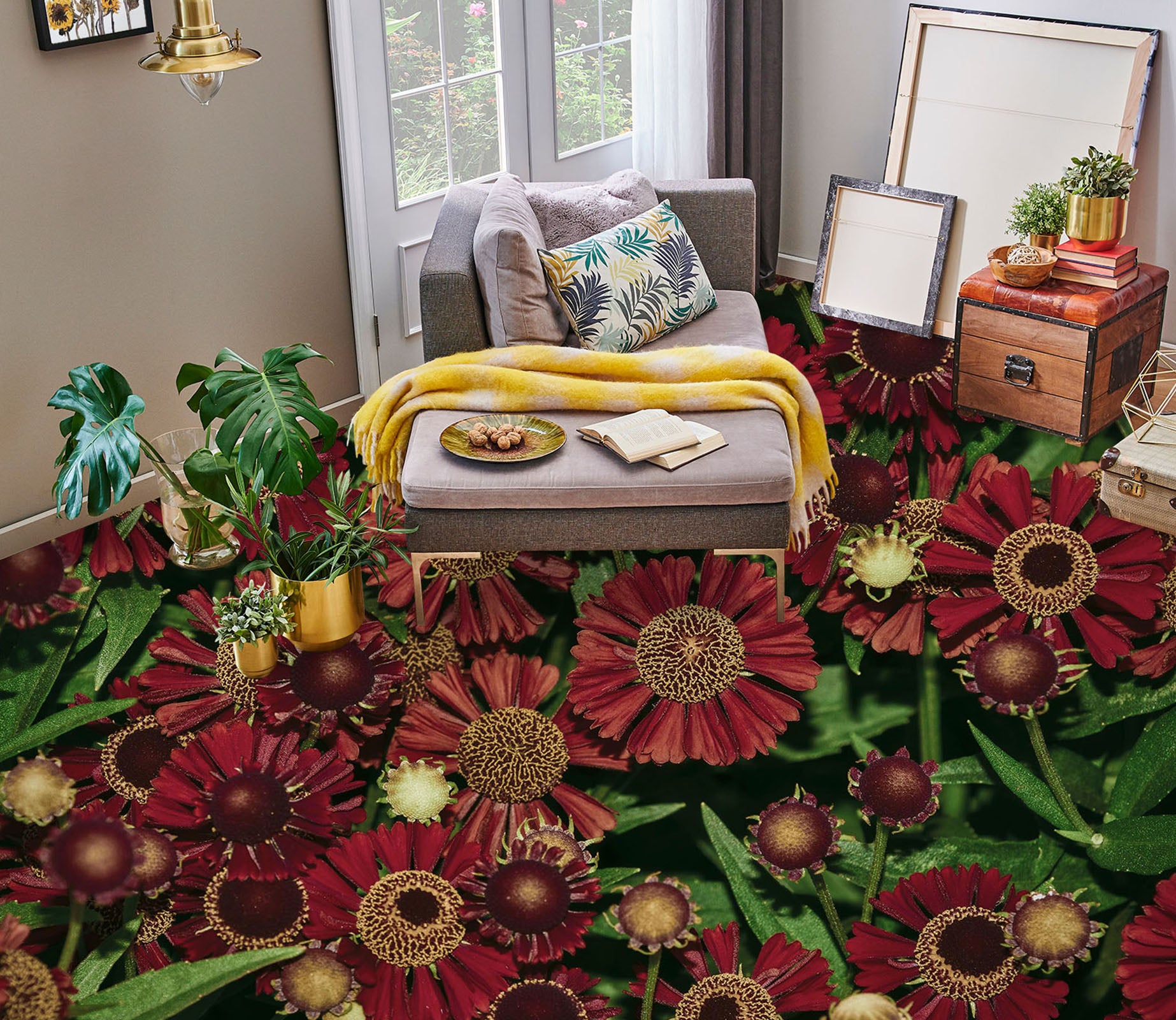 3D Crimson Chrysanthemum Art 819 Floor Mural  Wallpaper Murals Rug & Mat Print Epoxy waterproof bath floor