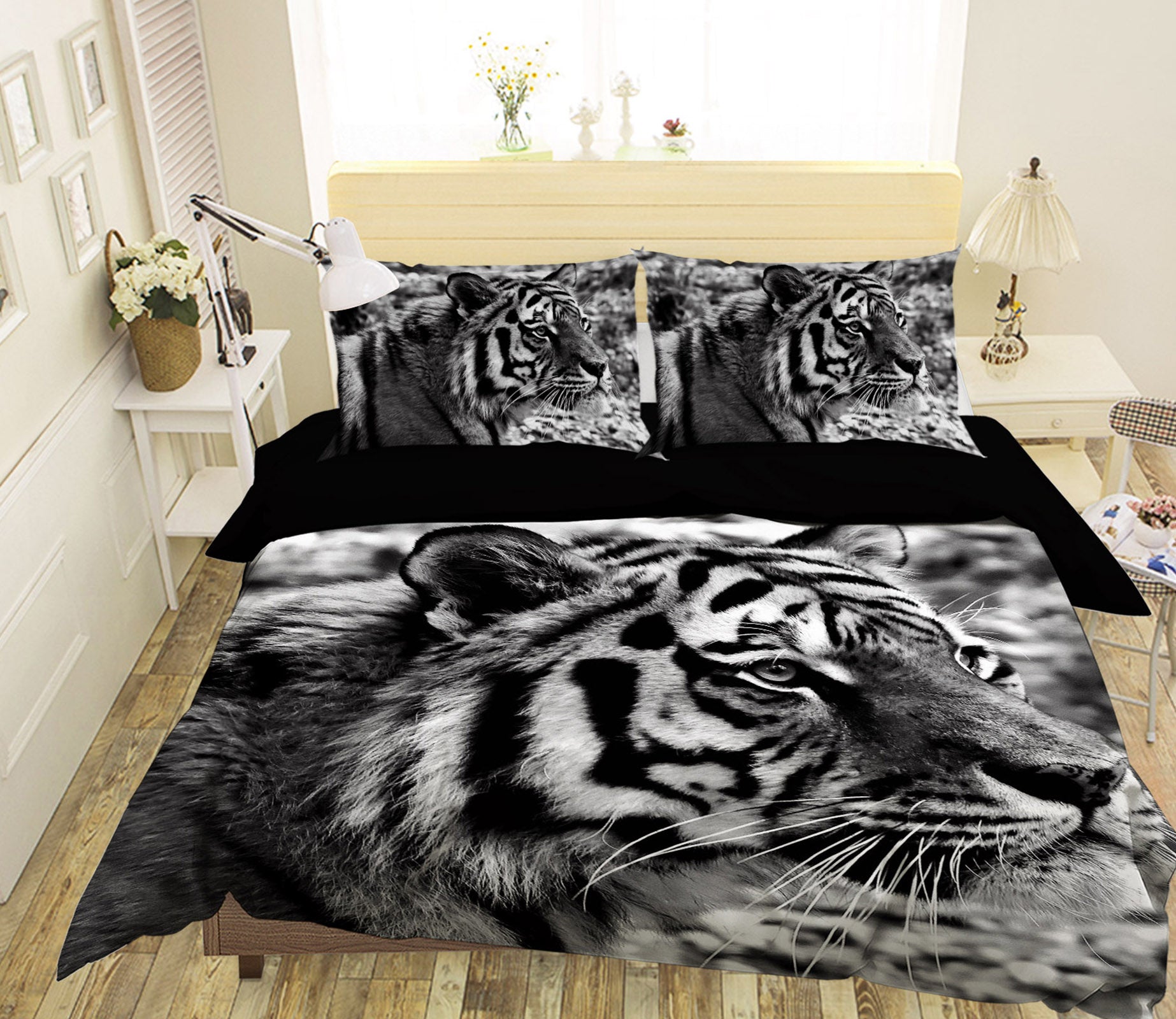 3D Black Tiger 138 Bed Pillowcases Quilt