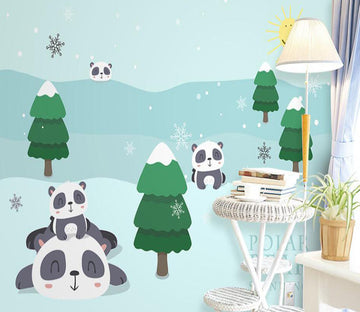 3D Pandas In Snow 868 Wall Murals