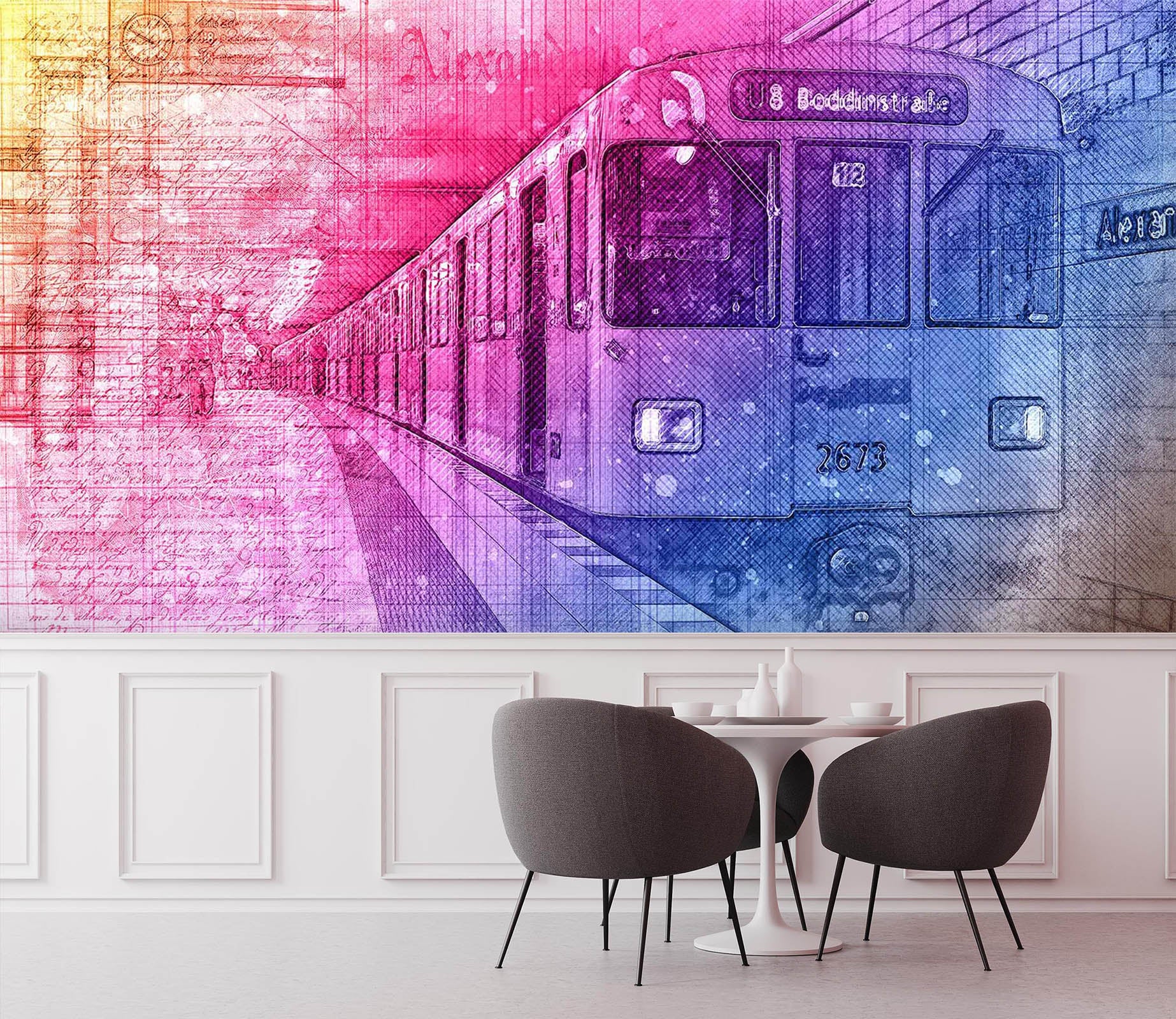 3D Red Train Pattern 046 Vehicle Wall Murals