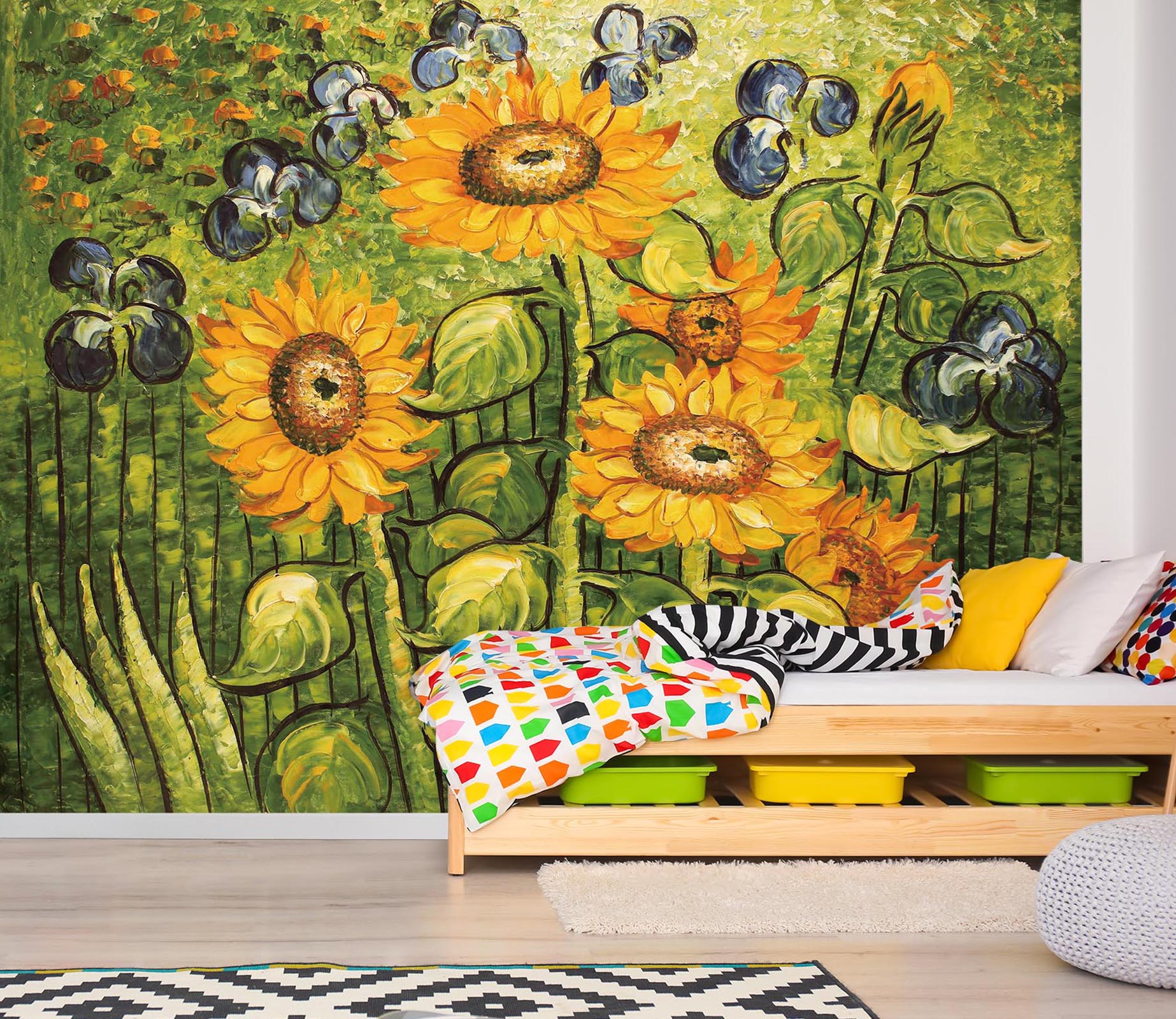 3D Sunflower Oil Painting 019 Wall Murals