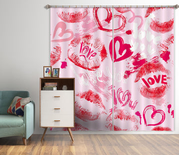 3D Red Love 870 Curtains Drapes