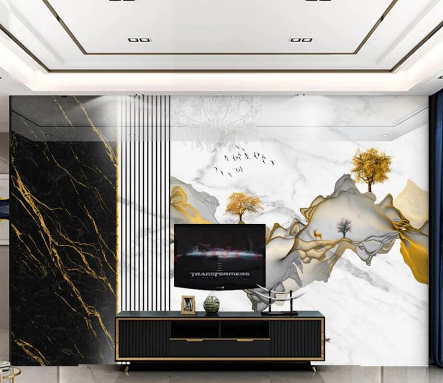 3D Mountains Trees 339 Wall Murals