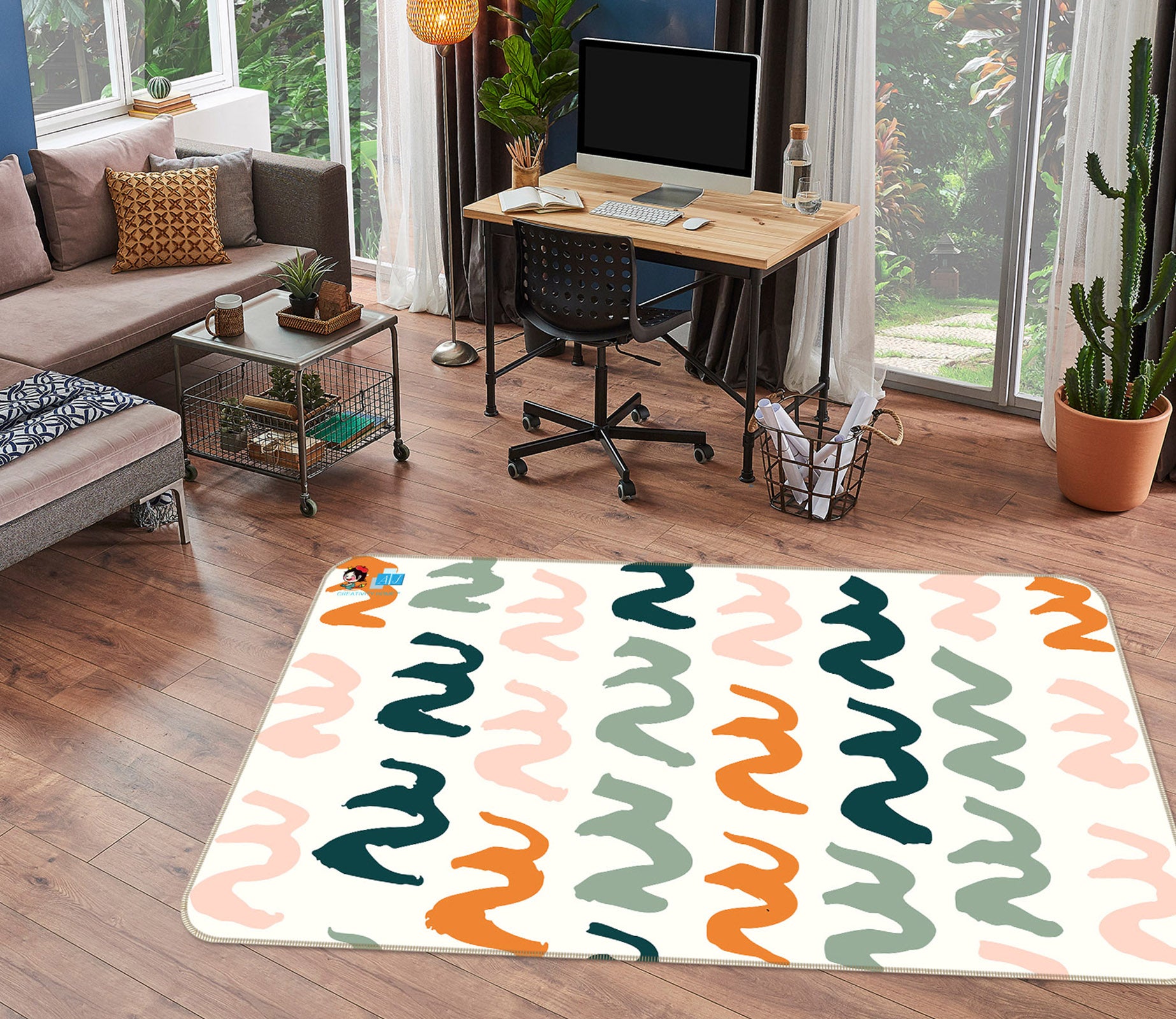 3D Color Wave Pattern 107135 Kashmira Jayaprakash Rug Non Slip Rug Mat
