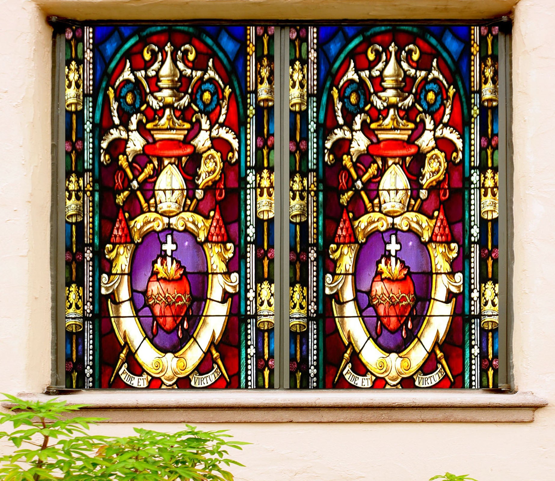 3D Heart Religion 255 Window Film Print Sticker Cling Stained Glass UV Block