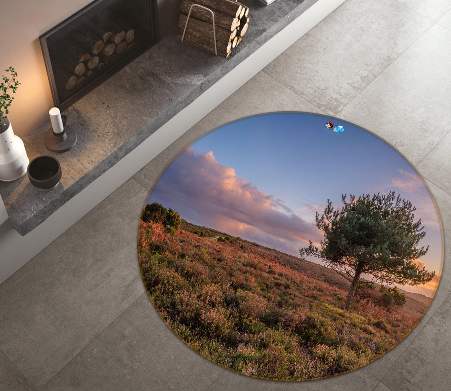 3D Sunset Grassland 7376 Assaf Frank Rug Round Non Slip Rug Mat