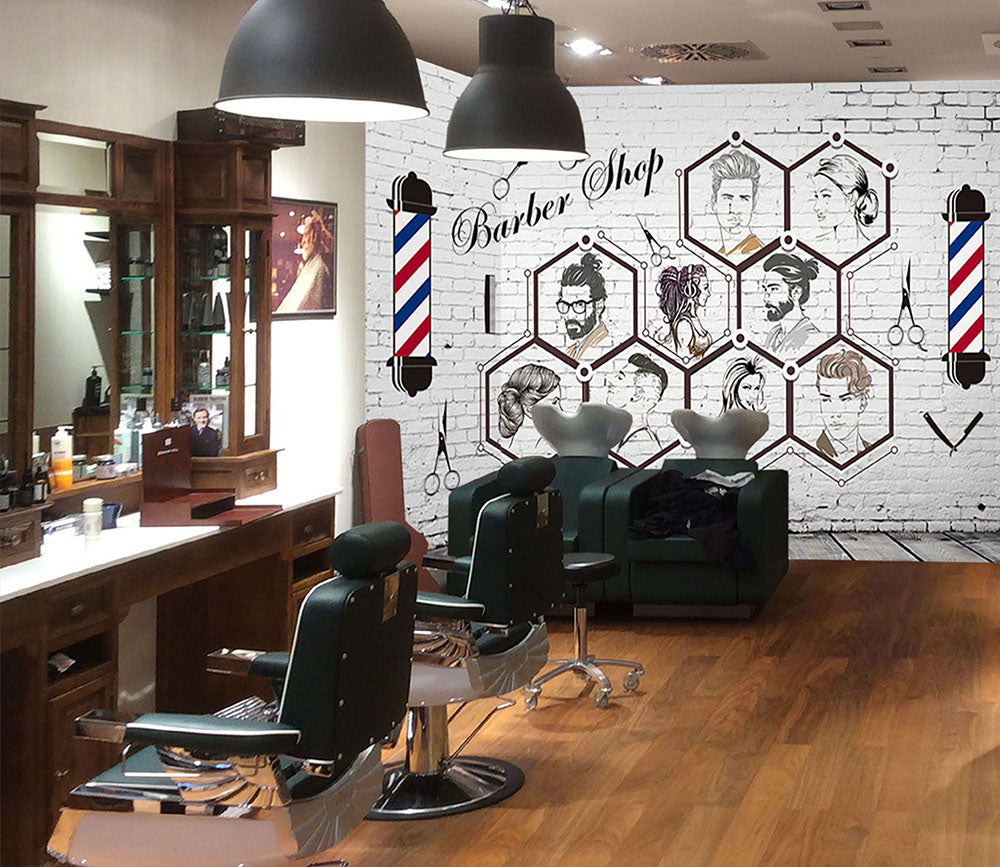 3D Man Cut Hair 1450 Barber Shop Wall Murals