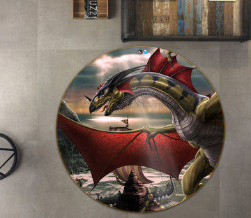 3D Dragon Wing 4167 Tom Wood Rug Round Non Slip Rug Mat
