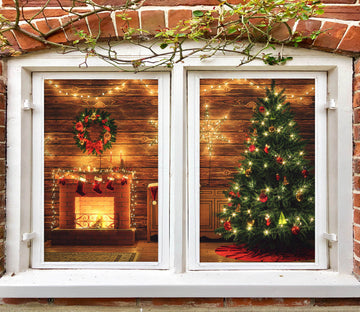 3D Christmas Tree Fireplace 30091 Christmas Window Film Print Sticker Cling Stained Glass Xmas