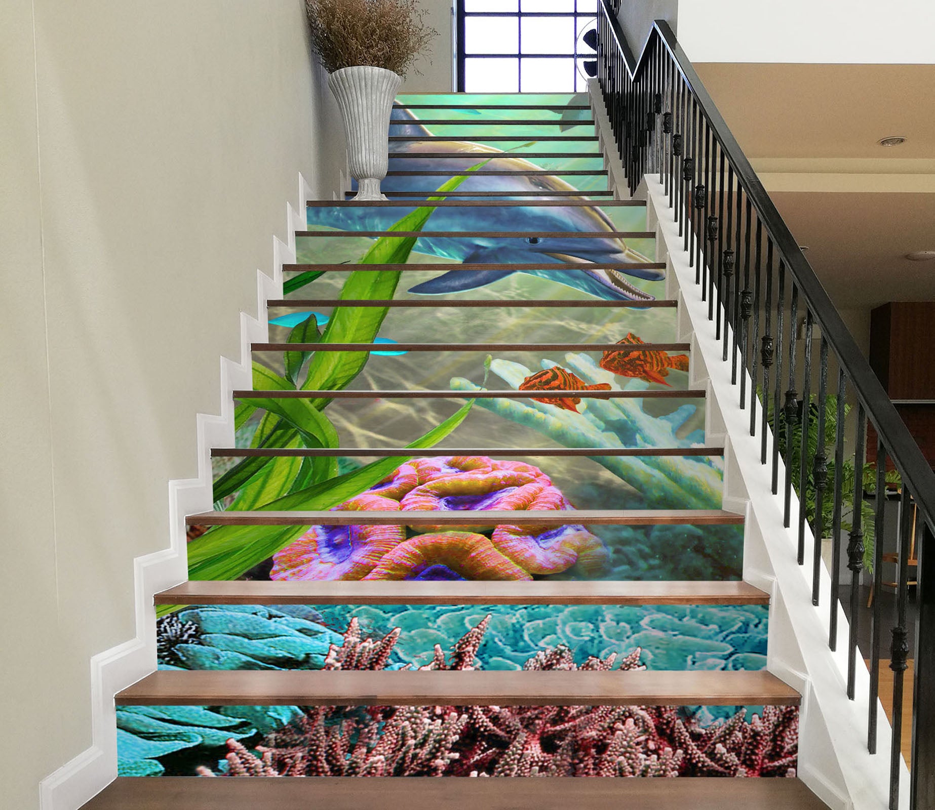 3D Ocean Dolphin Seaweed 96192 Adrian Chesterman Stair Risers