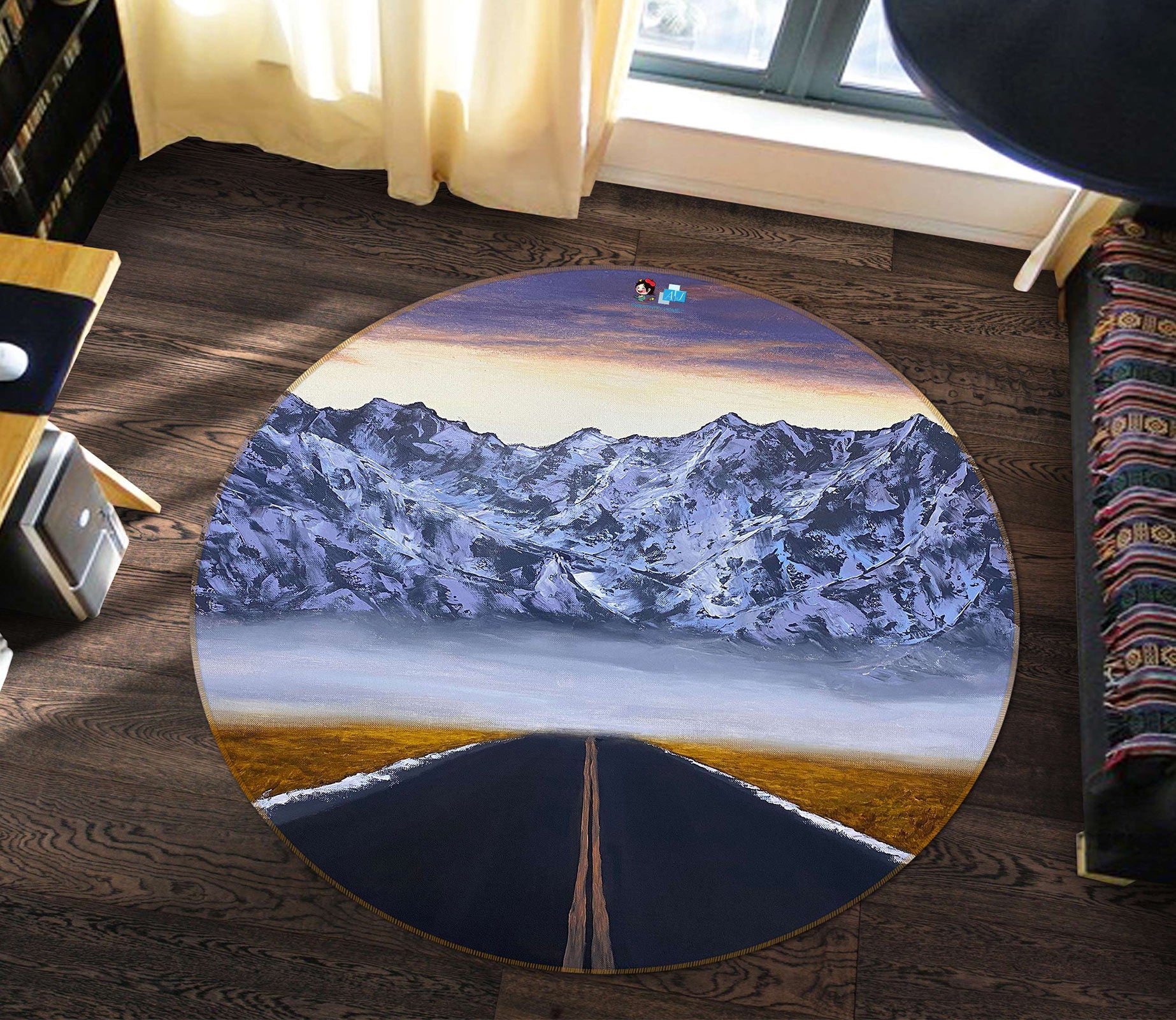 3D Highway Snow Mountain 9739 Marina Zotova Rug Round Non Slip Rug Mat