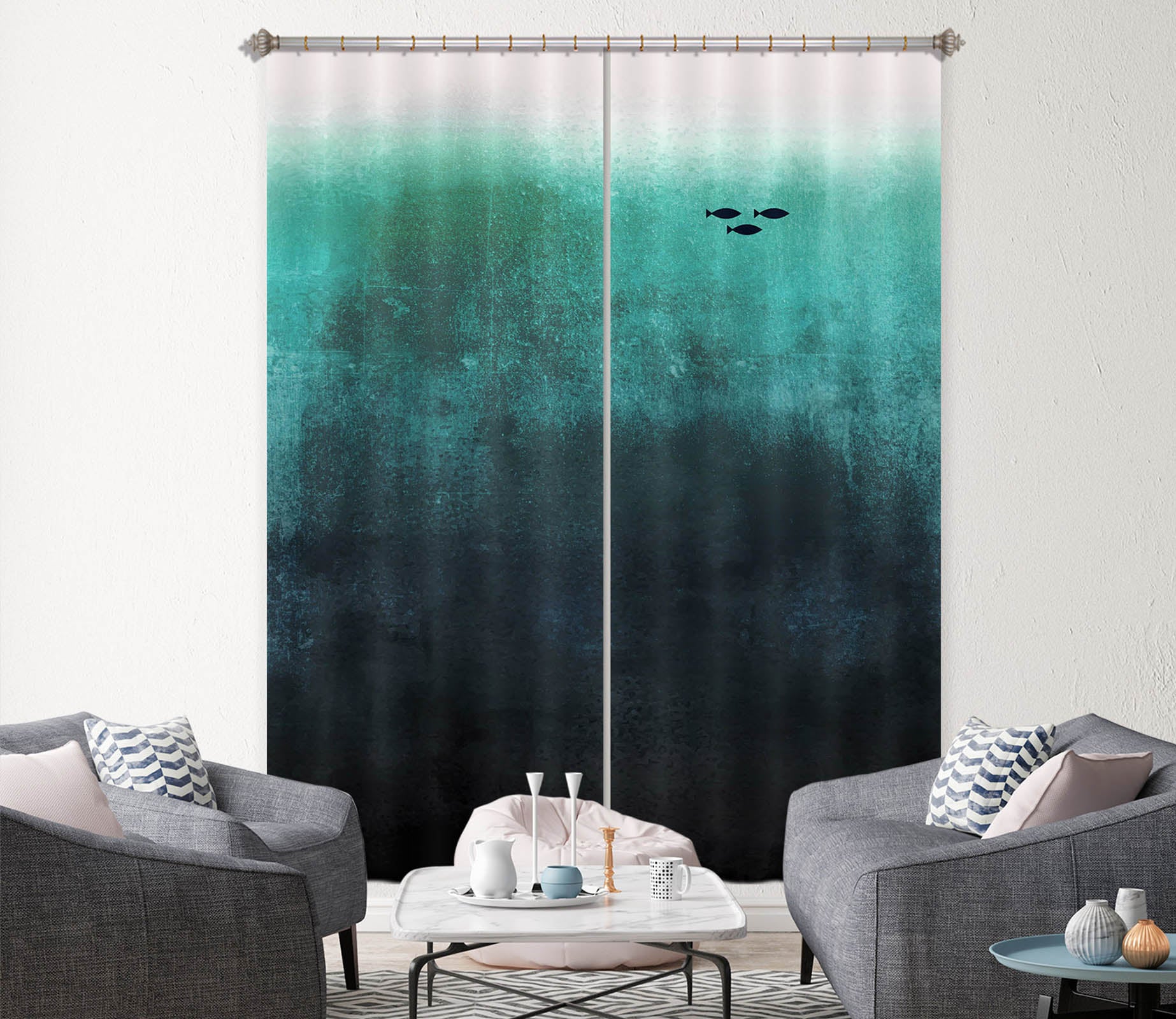 3D Green Gradient Sea 1076 Boris Draschoff Curtain Curtains Drapes