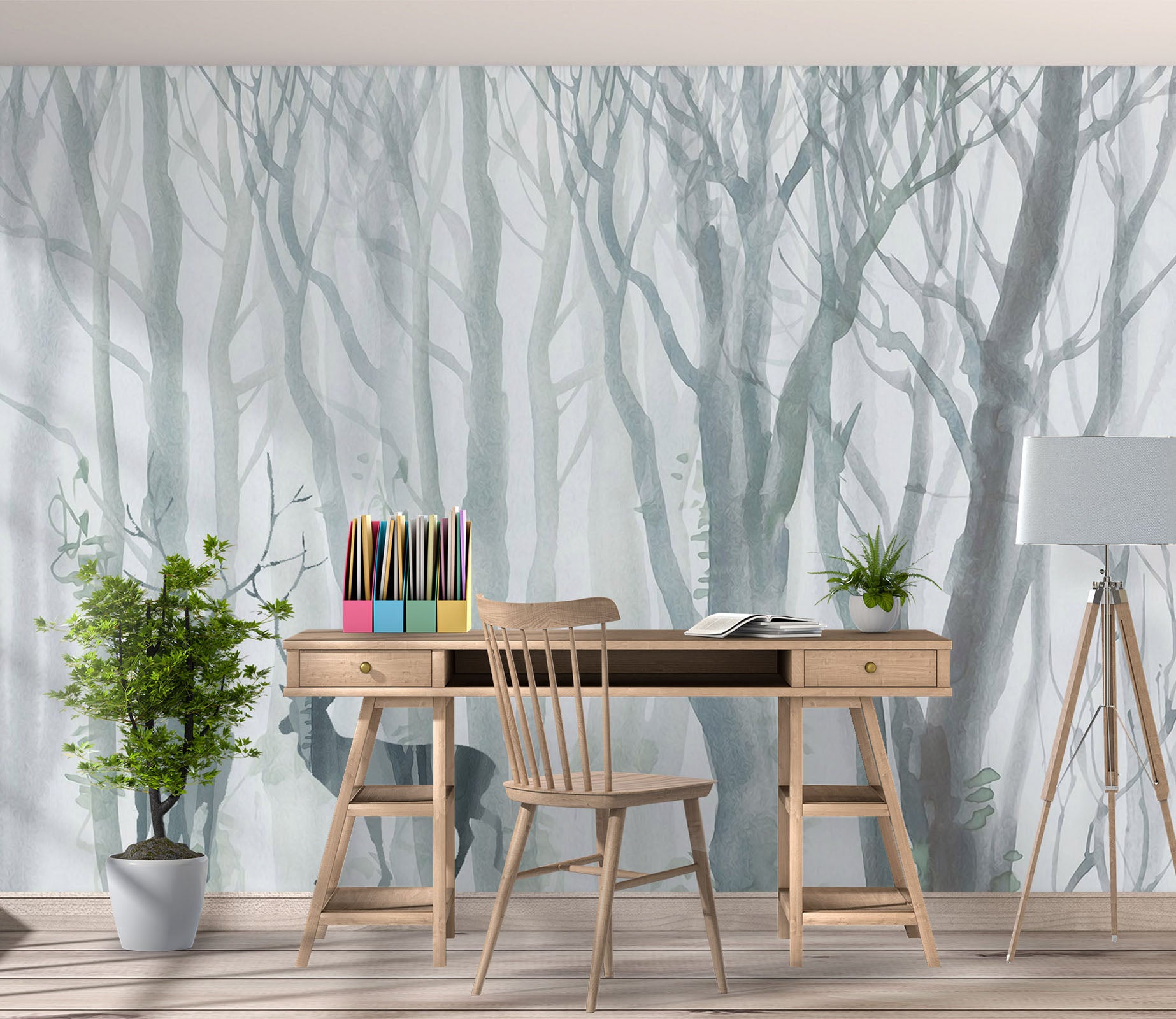 3D Forest Deer 1040 Wall Murals