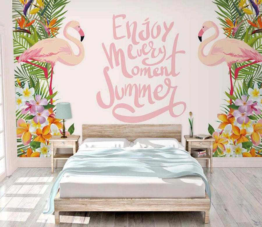 3D Two Apricot Flamingos 986 Wall Murals