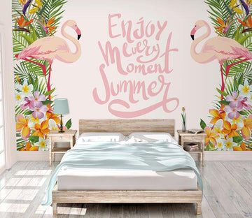 3D Two Apricot Flamingos 986 Wall Murals
