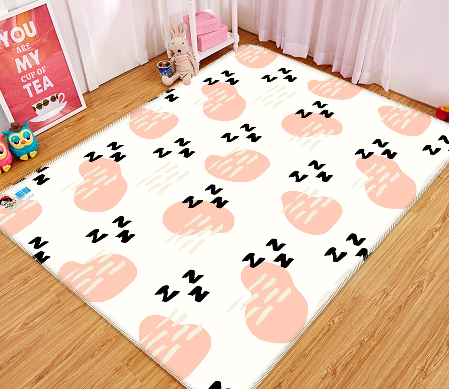 3D Pink Round Black White Pattern 107142 Kashmira Jayaprakash Rug Non Slip Rug Mat