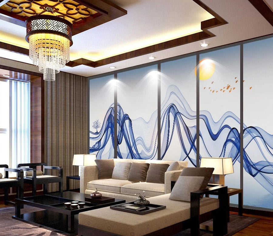 3D Blue Tree Boat WC458 Wall Murals