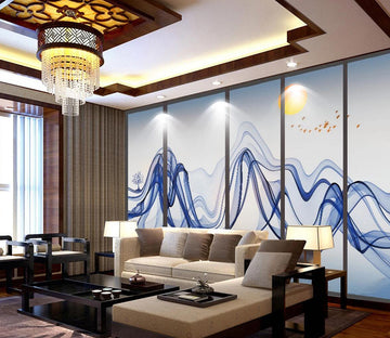 3D Blue Tree Boat WC458 Wall Murals