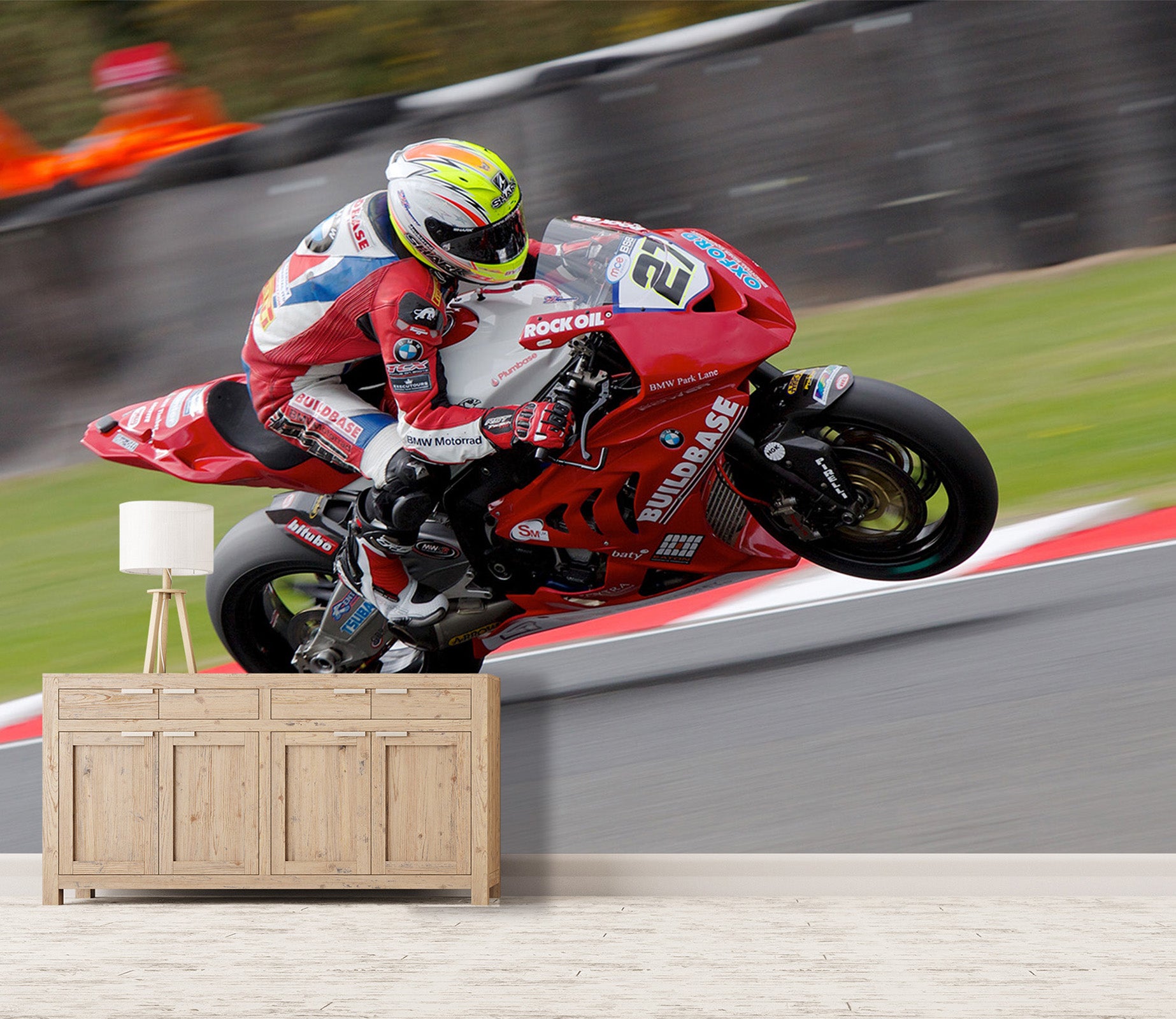 3D Red Motorcycle 053 Vehicle Wall Murals