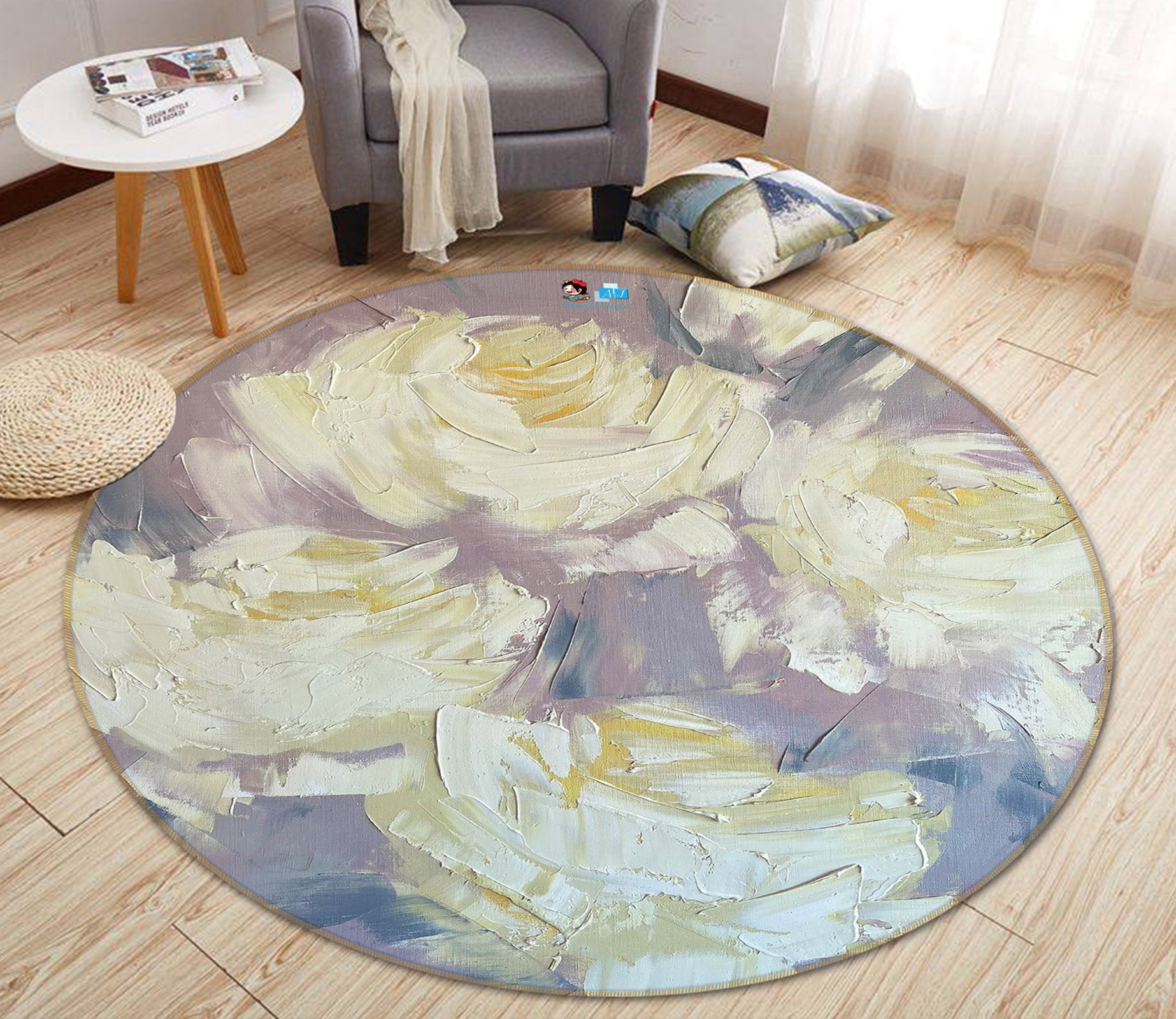 3D Painted Peony 3892 Skromova Marina Rug Round Non Slip Rug Mat