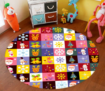 3D Colored Square Snowflake 55159 Christmas Round Non Slip Rug Mat Xmas