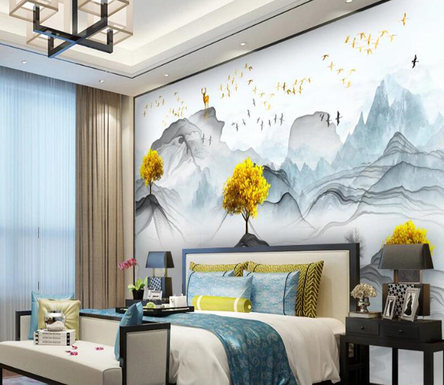 3D Mountain Trees 157 Wall Murals